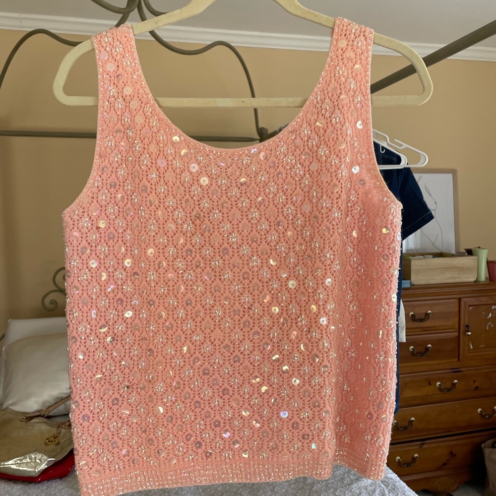 Vintage Baby Pink Sequin Sleeveless Sweater